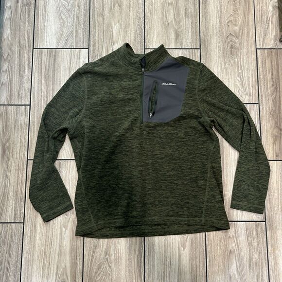 Eddie Bauer Mens Sweater Large Pullover Sweater Pockets Zip Pocket Green - Picture 1 of 9